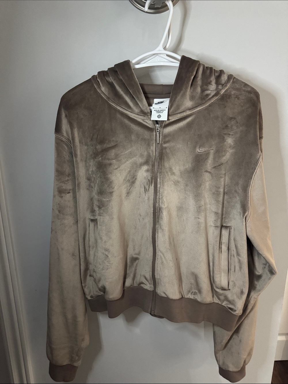 Nike Women's Taupe Velour Zip-Up Hoodie Jacket